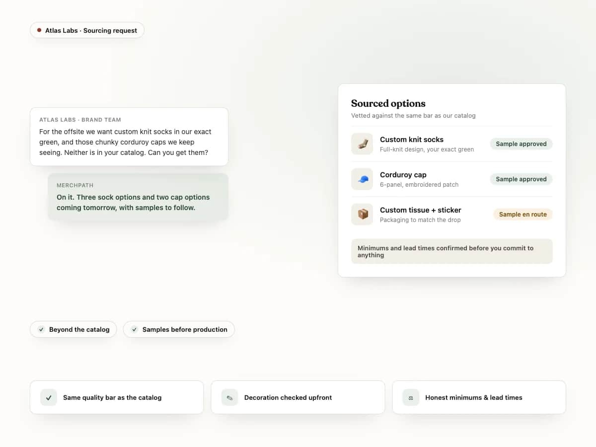 Sourcing request with vetted product options