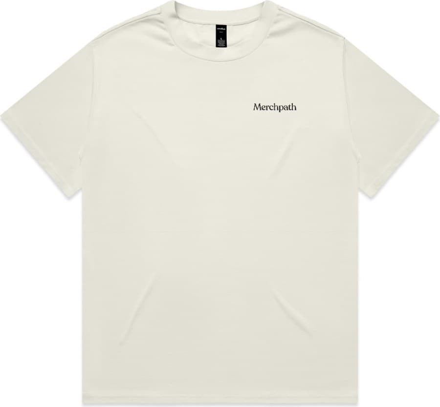 Ecru heavy tee, blank then with the Merchpath logo